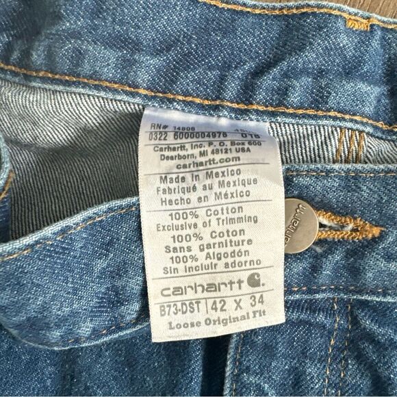 Carhartt Jeans Mens 42x34 Blue Denim Carpenter Double Knee Work Loose Orig. Fit - Picture 4 of 9